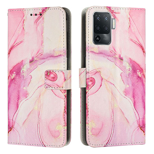 Leather Case Stands Fashionable Pattern Flip Cover Holder Y01X for Oppo Reno5 Lite Pink