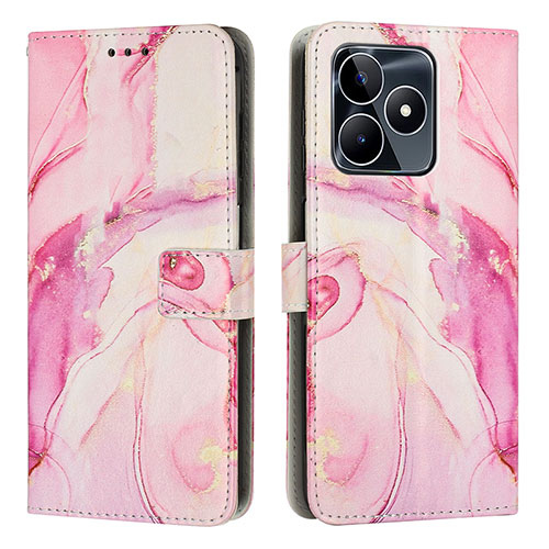 Leather Case Stands Fashionable Pattern Flip Cover Holder Y01X for Realme C53 Pink