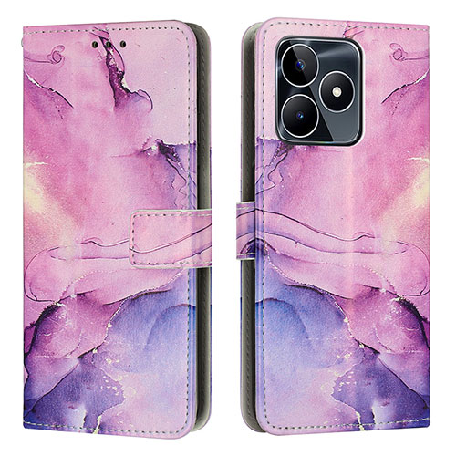 Leather Case Stands Fashionable Pattern Flip Cover Holder Y01X for Realme Narzo N53 Purple