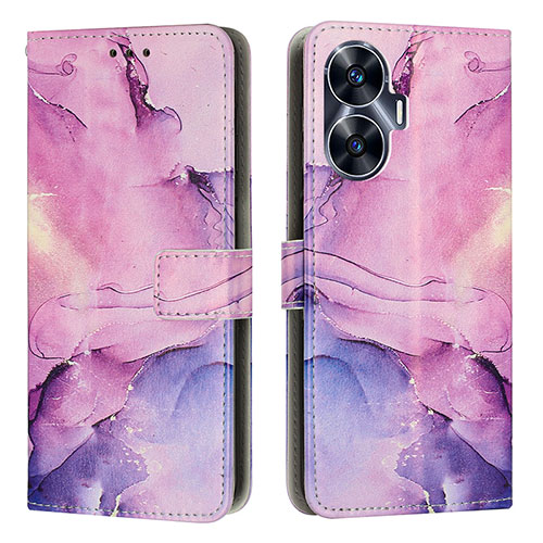 Leather Case Stands Fashionable Pattern Flip Cover Holder Y01X for Realme Narzo N55 Purple