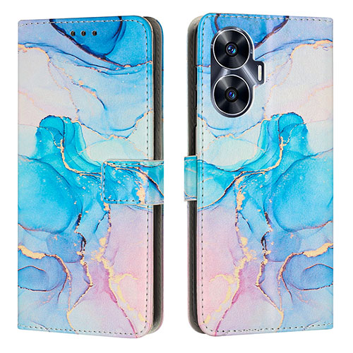 Leather Case Stands Fashionable Pattern Flip Cover Holder Y01X for Realme Narzo N55 Sky Blue