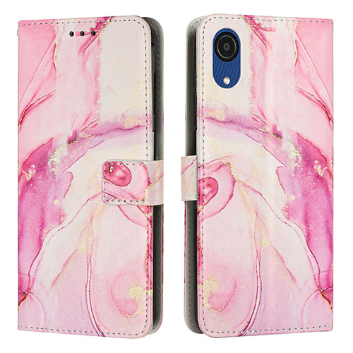 Leather Case Stands Fashionable Pattern Flip Cover Holder Y01X for Samsung Galaxy A03 Core Pink