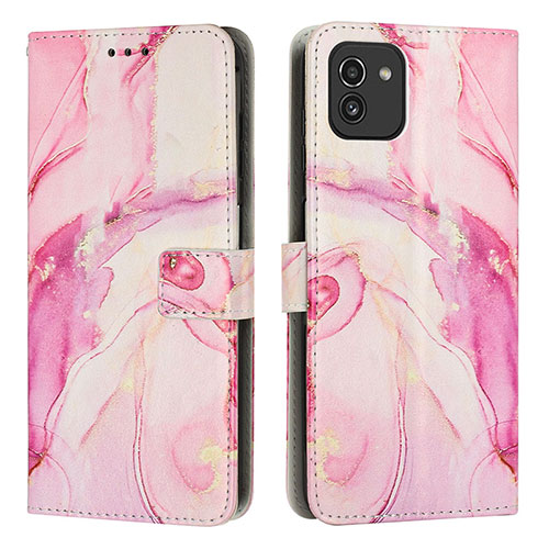 Leather Case Stands Fashionable Pattern Flip Cover Holder Y01X for Samsung Galaxy A03 Pink