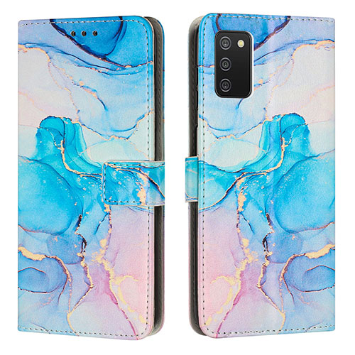 Leather Case Stands Fashionable Pattern Flip Cover Holder Y01X for Samsung Galaxy A03s Sky Blue