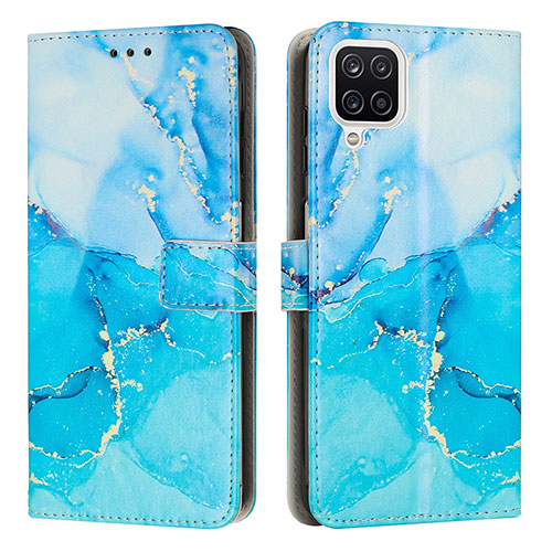 Leather Case Stands Fashionable Pattern Flip Cover Holder Y01X for Samsung Galaxy A12 Blue