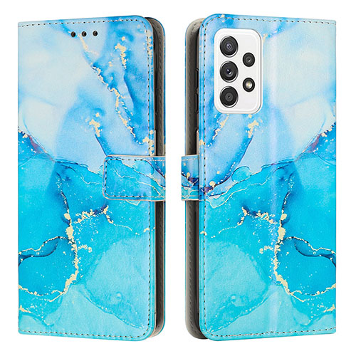 Leather Case Stands Fashionable Pattern Flip Cover Holder Y01X for Samsung Galaxy A52 4G Blue