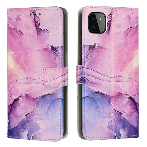 Leather Case Stands Fashionable Pattern Flip Cover Holder Y01X for Samsung Galaxy F42 5G Purple