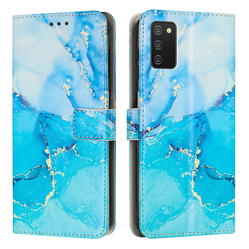 Leather Case Stands Fashionable Pattern Flip Cover Holder Y01X for Samsung Galaxy M02s Blue