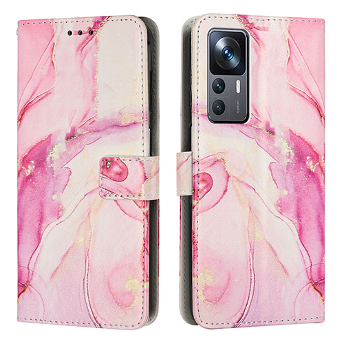 Leather Case Stands Fashionable Pattern Flip Cover Holder Y01X for Xiaomi Mi 12T 5G Pink