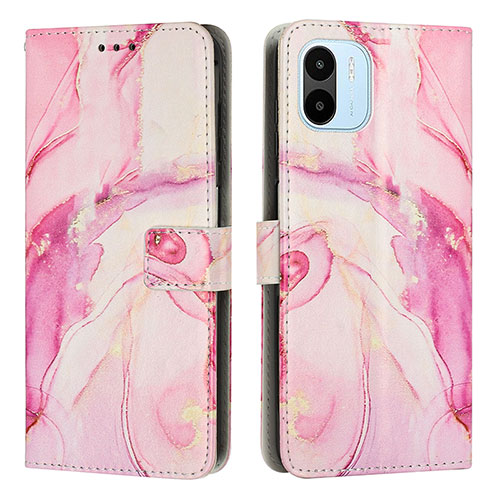 Leather Case Stands Fashionable Pattern Flip Cover Holder Y01X for Xiaomi Poco C50 Pink