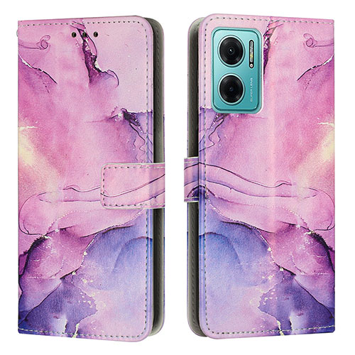 Leather Case Stands Fashionable Pattern Flip Cover Holder Y01X for Xiaomi Redmi 10 5G Purple