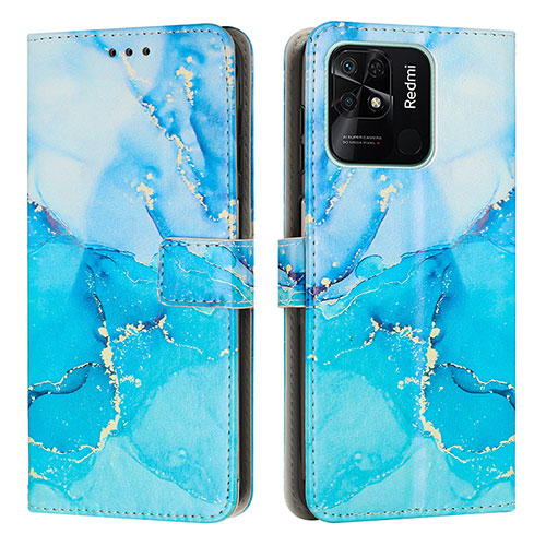 Leather Case Stands Fashionable Pattern Flip Cover Holder Y01X for Xiaomi Redmi 10 India Blue