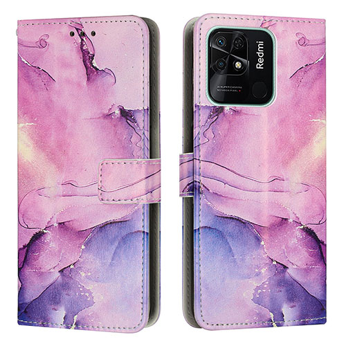 Leather Case Stands Fashionable Pattern Flip Cover Holder Y01X for Xiaomi Redmi 10 India Purple