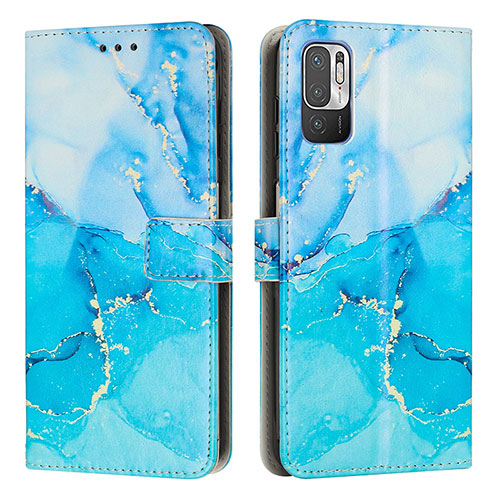 Leather Case Stands Fashionable Pattern Flip Cover Holder Y01X for Xiaomi Redmi Note 10 5G Blue