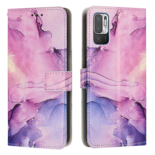 Leather Case Stands Fashionable Pattern Flip Cover Holder Y01X for Xiaomi Redmi Note 10 5G Purple