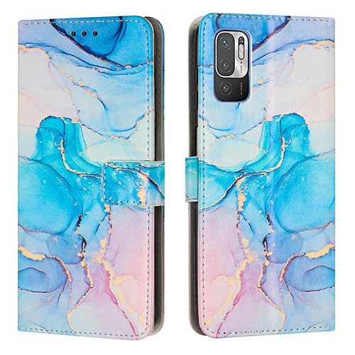 Leather Case Stands Fashionable Pattern Flip Cover Holder Y01X for Xiaomi Redmi Note 10 5G Sky Blue