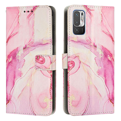 Leather Case Stands Fashionable Pattern Flip Cover Holder Y01X for Xiaomi Redmi Note 10T 5G Pink