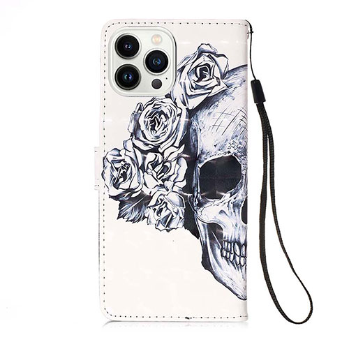 Leather Case Stands Fashionable Pattern Flip Cover Holder Y02B for Apple iPhone 14 Pro White