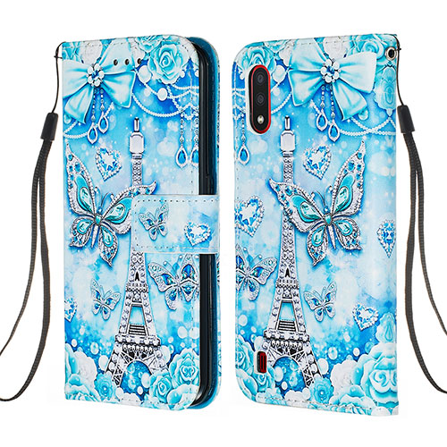 Leather Case Stands Fashionable Pattern Flip Cover Holder Y02B for Samsung Galaxy A01 SM-A015 Mint Blue