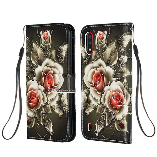 Leather Case Stands Fashionable Pattern Flip Cover Holder Y02B for Samsung Galaxy A01 SM-A015 Red