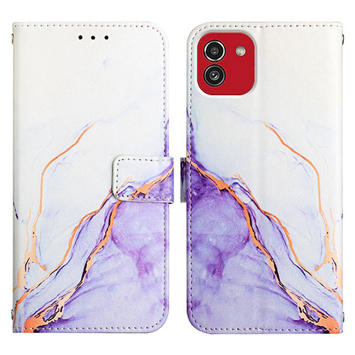 Leather Case Stands Fashionable Pattern Flip Cover Holder Y02B for Samsung Galaxy A03 Clove Purple