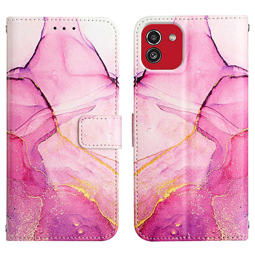 Leather Case Stands Fashionable Pattern Flip Cover Holder Y02B for Samsung Galaxy A03 Hot Pink