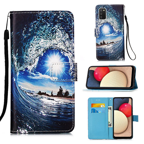 Leather Case Stands Fashionable Pattern Flip Cover Holder Y02B for Samsung Galaxy A03s Navy Blue