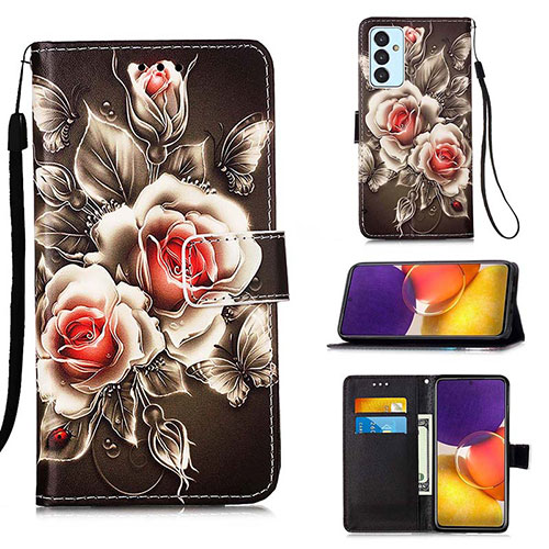 Leather Case Stands Fashionable Pattern Flip Cover Holder Y02B for Samsung Galaxy A05s Black