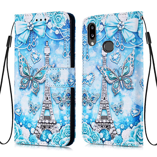 Leather Case Stands Fashionable Pattern Flip Cover Holder Y02B for Samsung Galaxy A10s Mint Blue