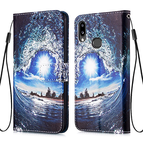 Leather Case Stands Fashionable Pattern Flip Cover Holder Y02B for Samsung Galaxy A10s Navy Blue