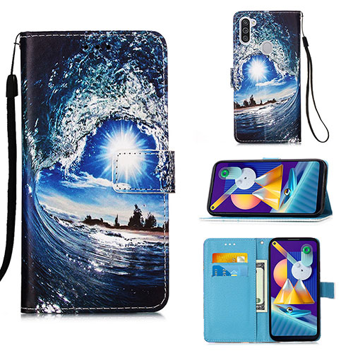 Leather Case Stands Fashionable Pattern Flip Cover Holder Y02B for Samsung Galaxy A11 Navy Blue