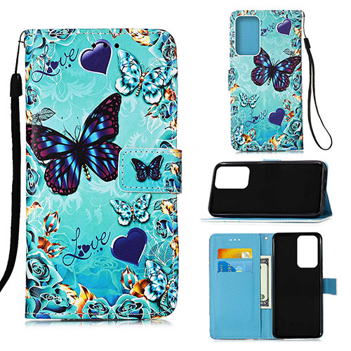 Leather Case Stands Fashionable Pattern Flip Cover Holder Y02B for Samsung Galaxy A13 4G Sky Blue