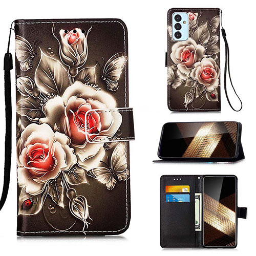 Leather Case Stands Fashionable Pattern Flip Cover Holder Y02B for Samsung Galaxy A15 4G Black