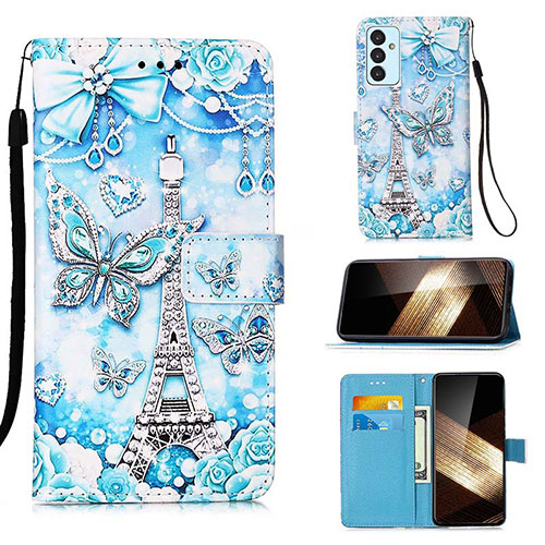 Leather Case Stands Fashionable Pattern Flip Cover Holder Y02B for Samsung Galaxy A15 LTE Mint Blue