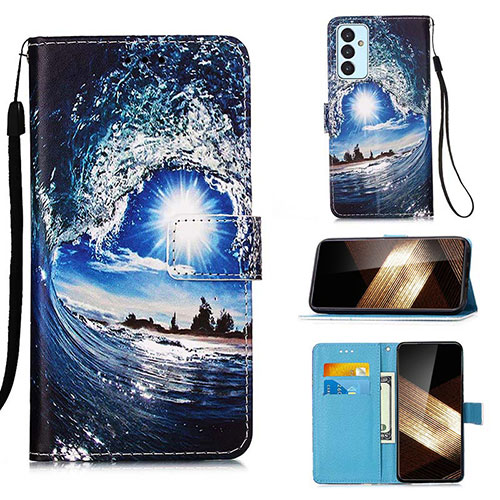 Leather Case Stands Fashionable Pattern Flip Cover Holder Y02B for Samsung Galaxy A15 LTE Navy Blue