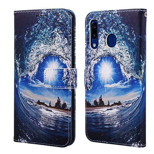 Leather Case Stands Fashionable Pattern Flip Cover Holder Y02B for Samsung Galaxy A20 Navy Blue