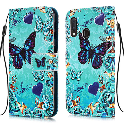 Leather Case Stands Fashionable Pattern Flip Cover Holder Y02B for Samsung Galaxy A20e Sky Blue