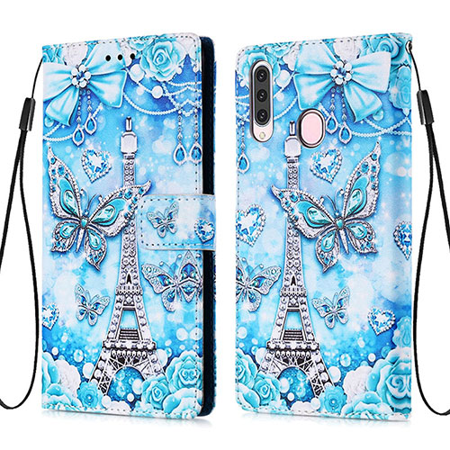 Leather Case Stands Fashionable Pattern Flip Cover Holder Y02B for Samsung Galaxy A20s Mint Blue