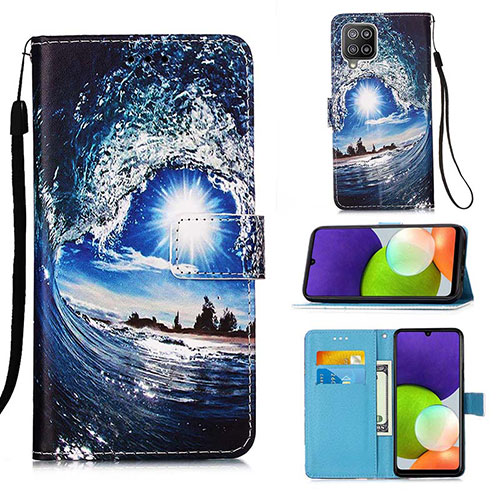 Leather Case Stands Fashionable Pattern Flip Cover Holder Y02B for Samsung Galaxy A22 4G Navy Blue