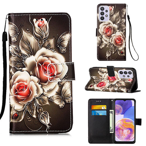 Leather Case Stands Fashionable Pattern Flip Cover Holder Y02B for Samsung Galaxy A23 4G Black