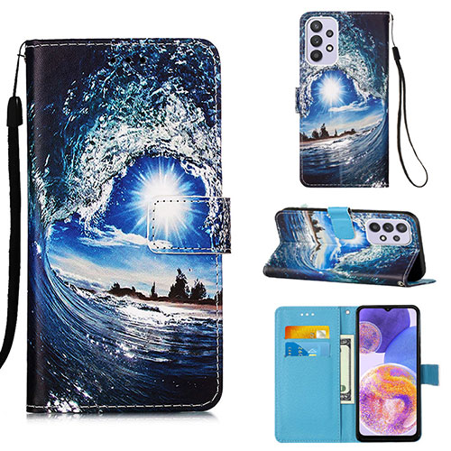 Leather Case Stands Fashionable Pattern Flip Cover Holder Y02B for Samsung Galaxy A23 4G Navy Blue