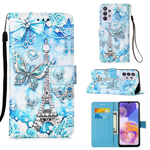 Leather Case Stands Fashionable Pattern Flip Cover Holder Y02B for Samsung Galaxy A23 5G Mint Blue