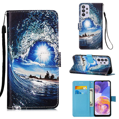 Leather Case Stands Fashionable Pattern Flip Cover Holder Y02B for Samsung Galaxy A23 5G Navy Blue