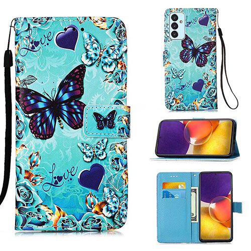 Leather Case Stands Fashionable Pattern Flip Cover Holder Y02B for Samsung Galaxy A24 4G Sky Blue