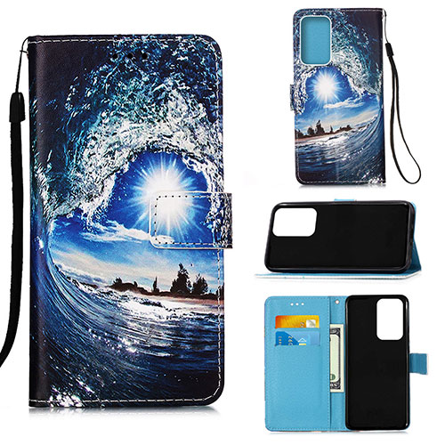 Leather Case Stands Fashionable Pattern Flip Cover Holder Y02B for Samsung Galaxy A33 5G Navy Blue