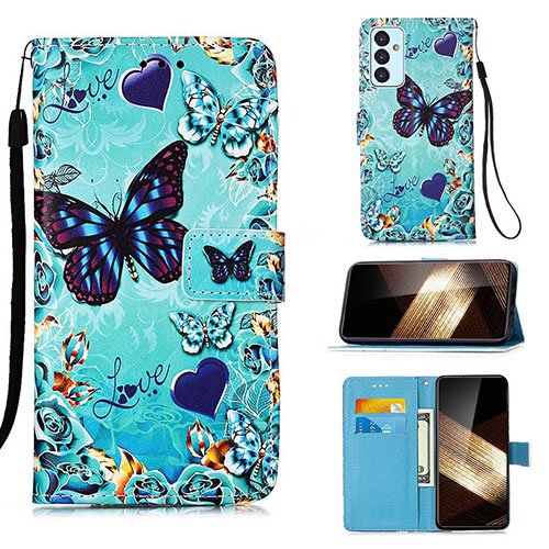 Leather Case Stands Fashionable Pattern Flip Cover Holder Y02B for Samsung Galaxy A35 5G Sky Blue