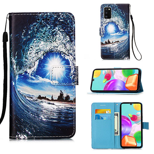 Leather Case Stands Fashionable Pattern Flip Cover Holder Y02B for Samsung Galaxy A41 Navy Blue