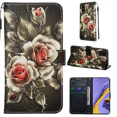 Leather Case Stands Fashionable Pattern Flip Cover Holder Y02B for Samsung Galaxy A51 4G Black