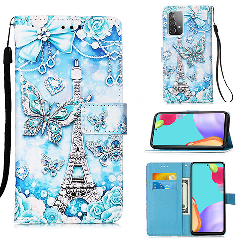 Leather Case Stands Fashionable Pattern Flip Cover Holder Y02B for Samsung Galaxy A52 4G Mint Blue