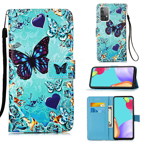 Leather Case Stands Fashionable Pattern Flip Cover Holder Y02B for Samsung Galaxy A52 5G Sky Blue